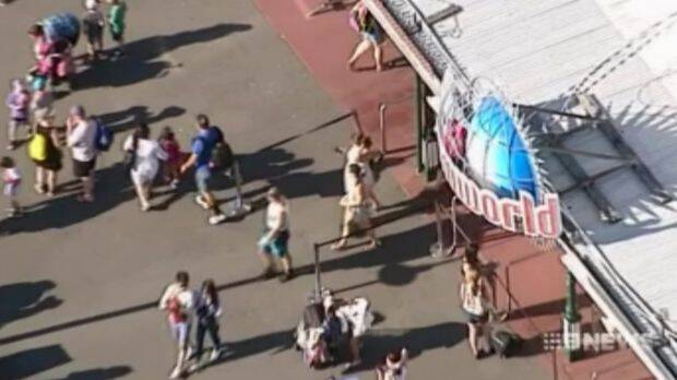 Patrons leaving Dreamworld. Scene where four people have died on Dreamworld ride. 25 October 2016. Credit Photo: Nine News