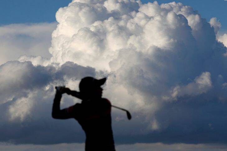 Hyo Joo Kim, of South Korea, follows her ball after playing on the 5th hole during the second round of the Evian Championship women's golf tournament in Evian, eastern France, Saturday, Sept. 16, 2017. (AP Photo/Laurent Cipriani)