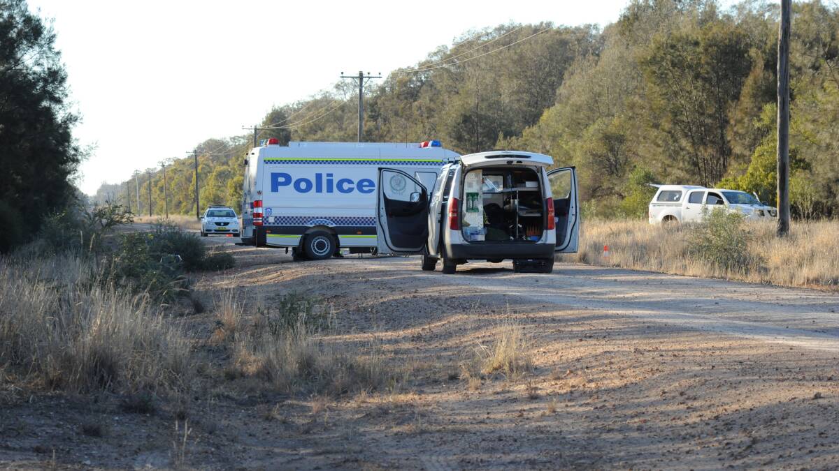 Police have blocked off the road at Talga Lane on the Newell Highway at Croppa Creek after Tuesday's fatal shooting. Picture: CADY ANDERSON, Moree Champion. 