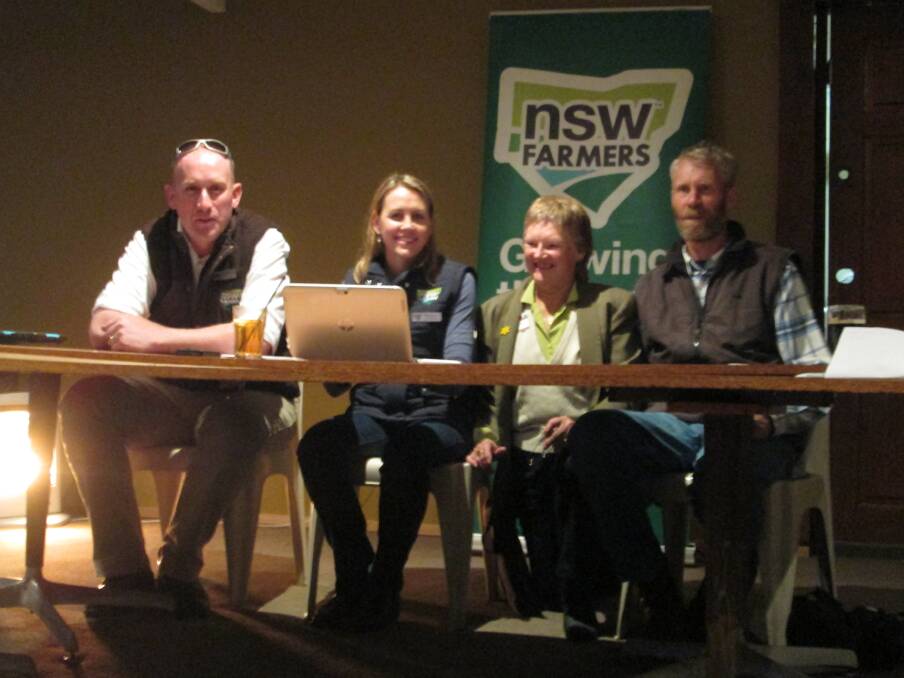FORUM: NSW Farmers Regional Services Manager, David Banham (left) is joined by NSWFA Policy Director Michelle Jacobs, Region 11 Chair Margaret Cameron and Molonglo District Secretary and Executive Councillor Garry Grant at the recent Molonglo District Council AGM. (Photo: Margaret Cameron). 
