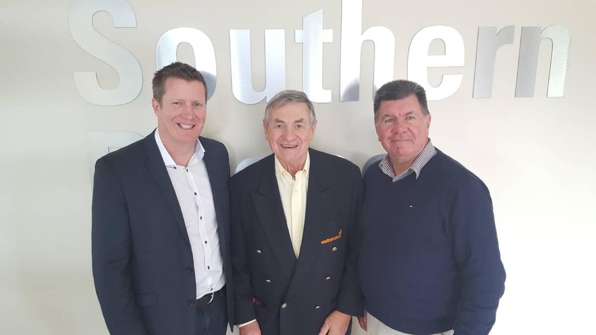 WELCOME: New Southern Phone Managing Director David Joss, Chairman Bill Hilzinger, and outgoing Managing Director, Mark Warren. Photo supplied. 