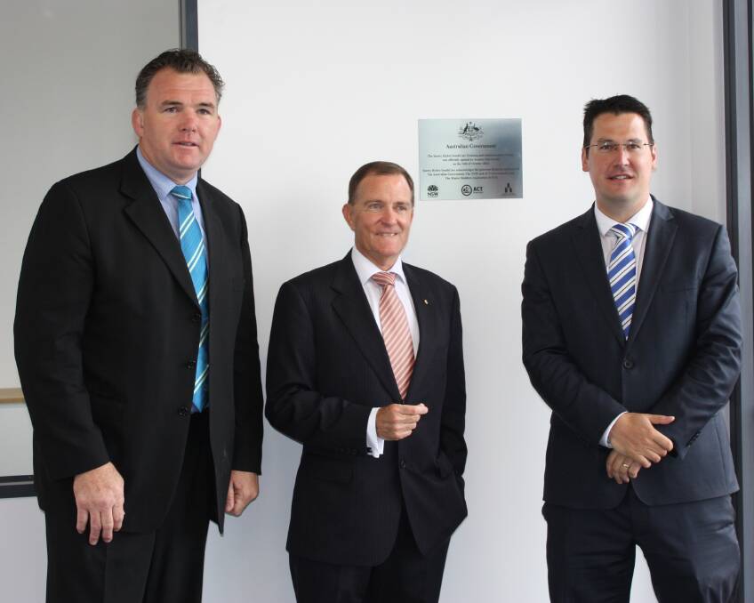 UNITED: Snowy Hydro SouthCare CEO Owen Finegan, Chairman David Marshall and Federal Liberal Senator for the ACT Zed Seselja at the new facility opening on October 14.