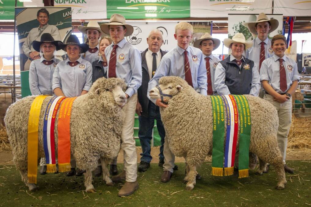 CONGRATULATIONS: Trinity Catholic College students excelled at the recent NSW State Sheep Show held in Dubbo. The students are (left to right) Chloe Crombie, Kelsie O’Neil, Amy Nicholls, Maddison Seaman, Pierce Martin and Billigaboo Elsworth, Judge, Owen Gamble and Roseville Ram, Lochlan Ramm, Grace Cummins, Jack Hart, Tareq Sorial. (Photo courtesy of Michael Pugh Photography) 