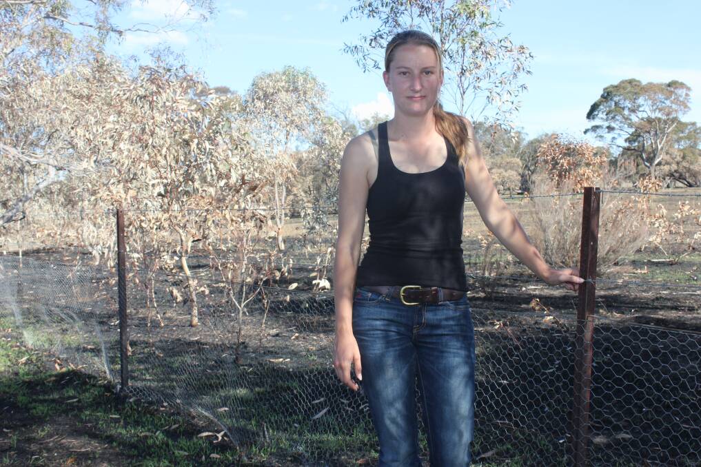 DEVASTATION: Lake Bathurst land owner Amanda Herringe stands in front of some of the damage to family property. The January 11 fire burnt out 300ha of pasture. Photo: Antony Dubber 
