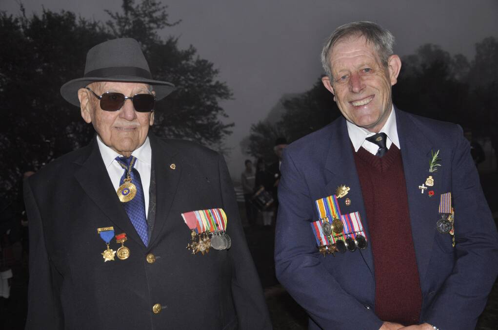 George ‘Peter’ Lloyd AC OBE of Basin View with Rod MacLean from the Goulburn RSL Sub-Branch. Photo: Louise Thrower, Goulburn Post. 