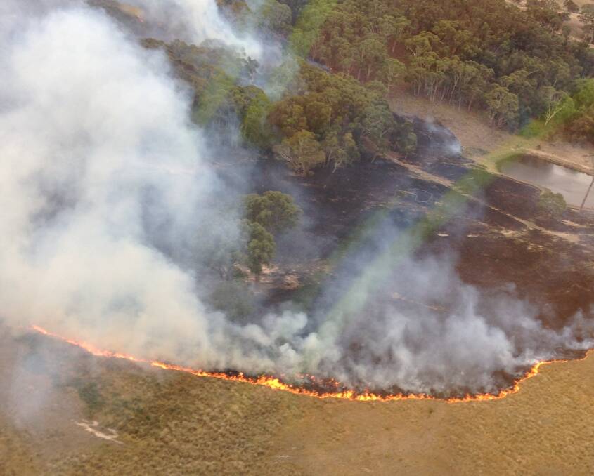 A running grass fire on Covan Creek Rd near Lake Bathurst in January
2013, that threatened several dwellings. 