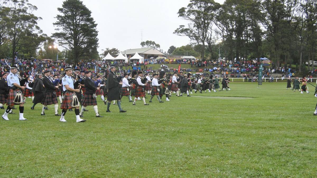 The pipe bands marched down the oval. Photo by Megan Drapalski