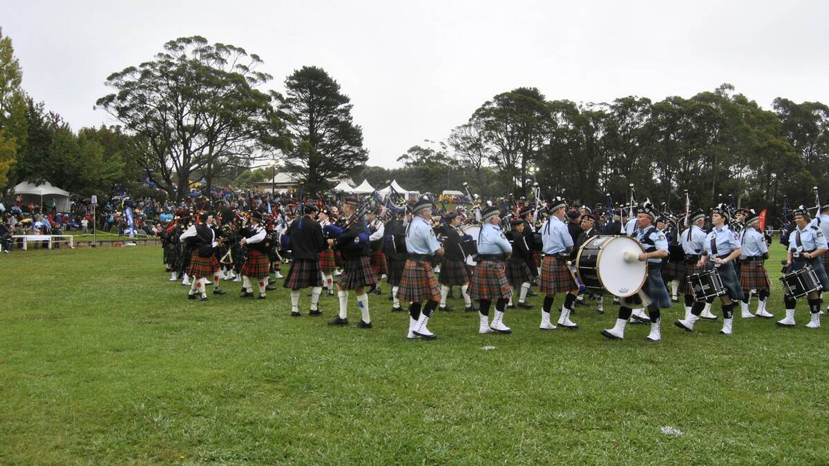 The pipe bands marched down the oval. Photo by Megan Drapalski