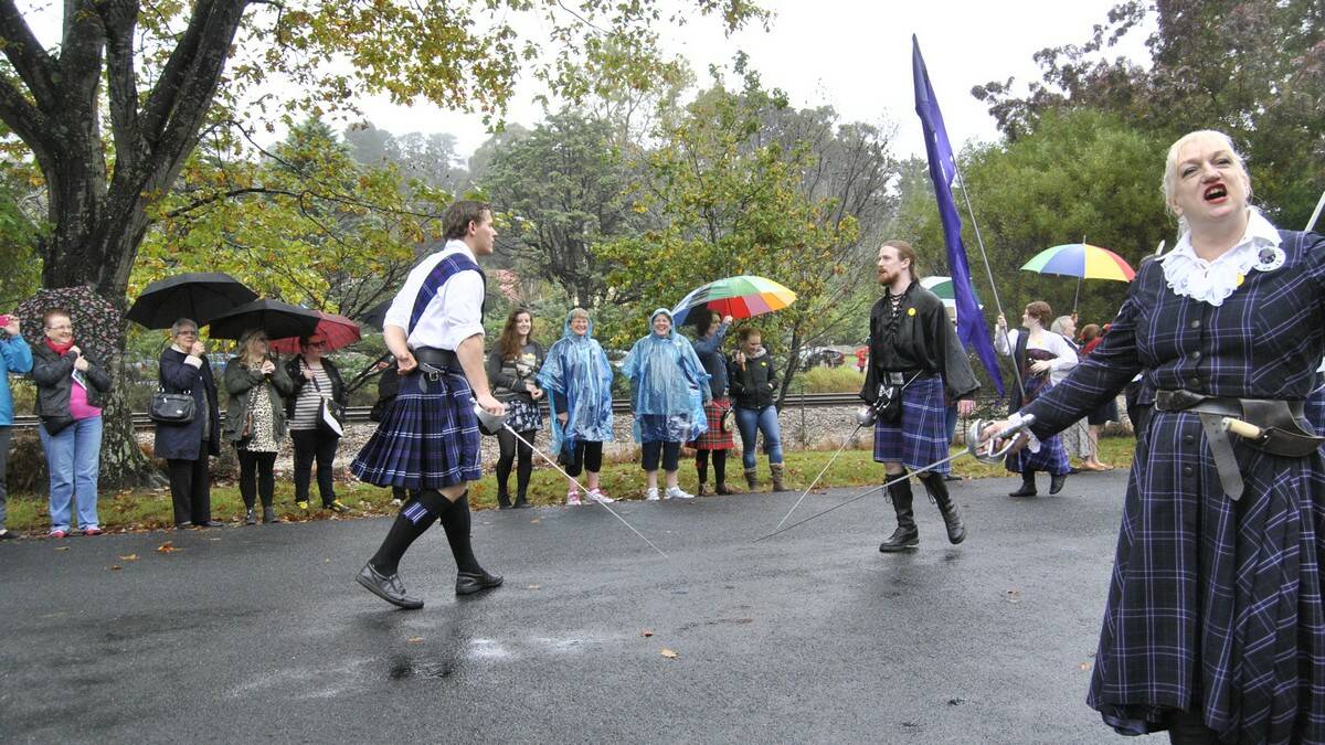 Sword Play put on a show during the parade at Brigadoon. Photo by Megan Drapalski