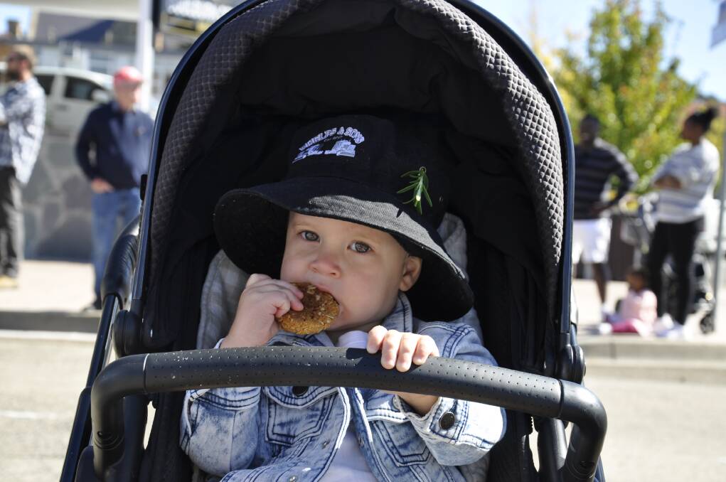Lewis Phelps, aged one, during the ANZAC Day march on Auburn Street. Picture by Louise Thrower. 