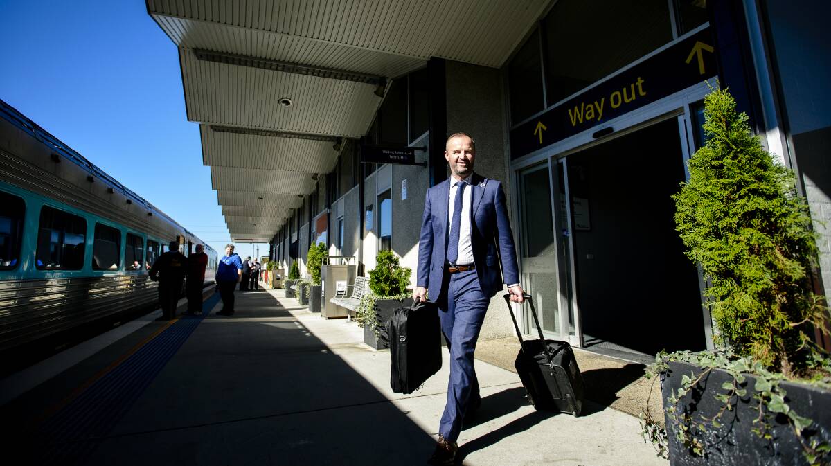 Chief Minister Andrew Barr on the platform of Canberra railway station in 2017. Picture by Sitthixay Ditthavong