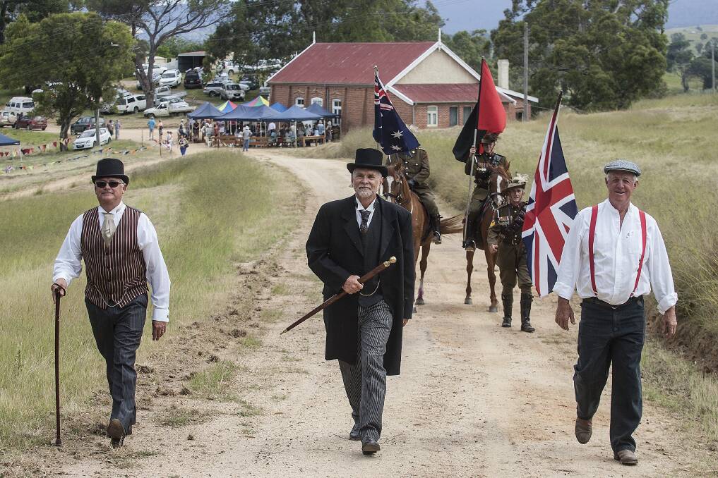 Barry Moffitt (right) dresses in period costume for the Kameruka Hall centenary celebrations in 2015.