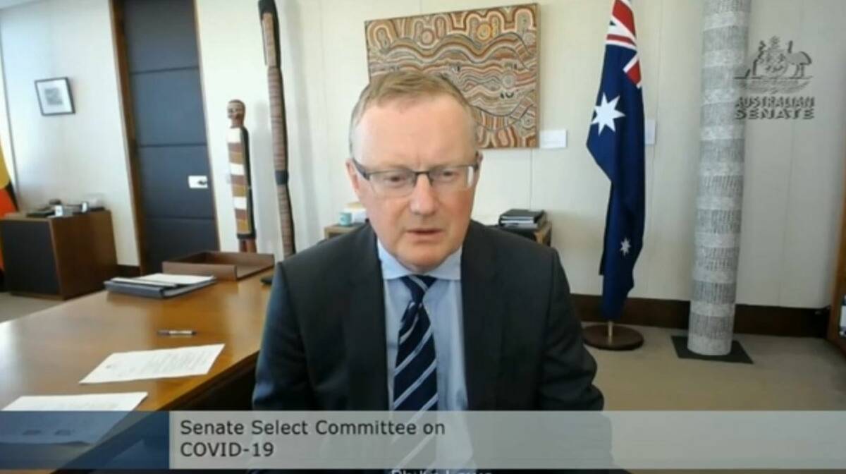 Reserve Bank governor Philip Lowe appearing before the committee. Picture: Parliament House video feed