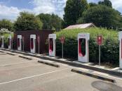 The Tesla charging stations at Goulburn Visitors Centre. Picture by Louise Thrower.