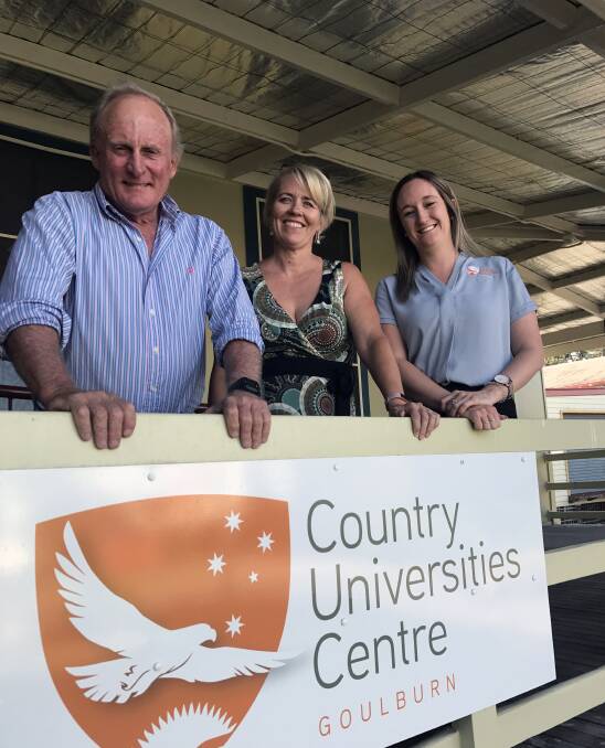 Pictured (L-R): Chair of CUC Goulburn board of directors Guy Milson, student Michelle Freebody, and centre manager Ashlee Jones. Photo: Supplied.