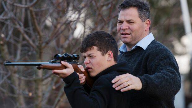 Shooters, Fishers and Farmers Party member Phil Donato with 13-year-old son Sean. Photo: James Brickwood