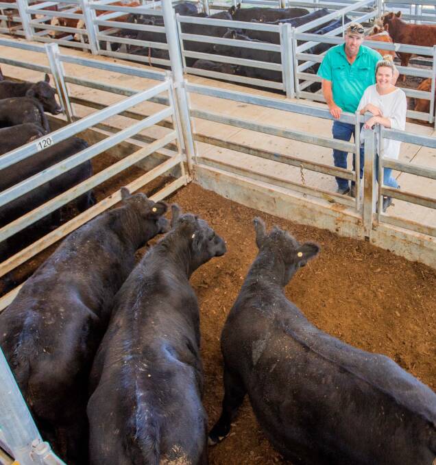 Ed Gundry, Tarago, and Milly Glanville, Yass, (Willeroo P/L) sold 3 Angus x steers with Landmark for 275c/kg, av 615kg, $1691.25 ph. Photos: Heidi Grange