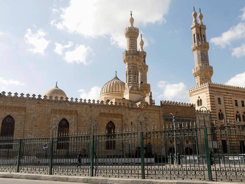 A view of the closed Al-Azhar mosque during Eid al-Fitr, the festival marking the end of Ramadan.