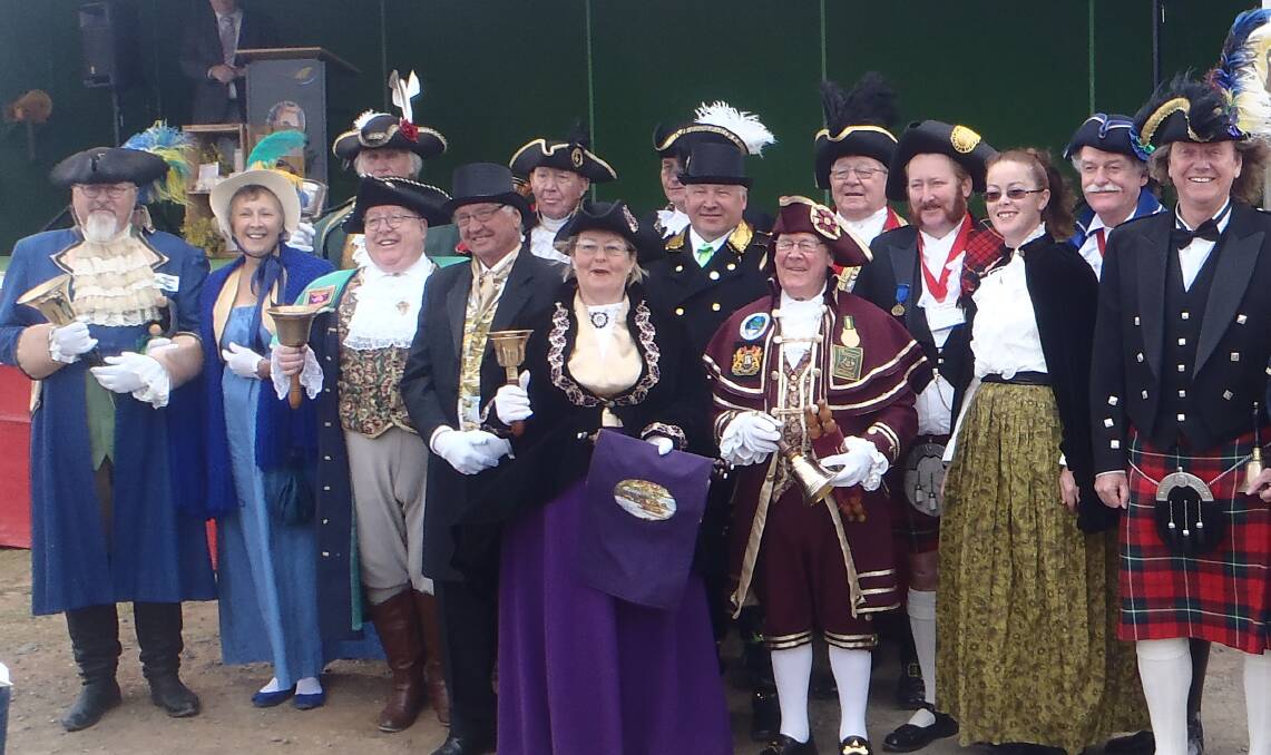 For crying out loud: Alan Moyse and his partner Wendy Dickson (far left) at the Annual Championships of the Ancient and Honourable Guild of Australian Town Criers.